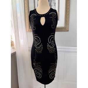 Carmen Marc Valvo Studded Sheath Keyhole Cocktail Night Out Glam Black XS